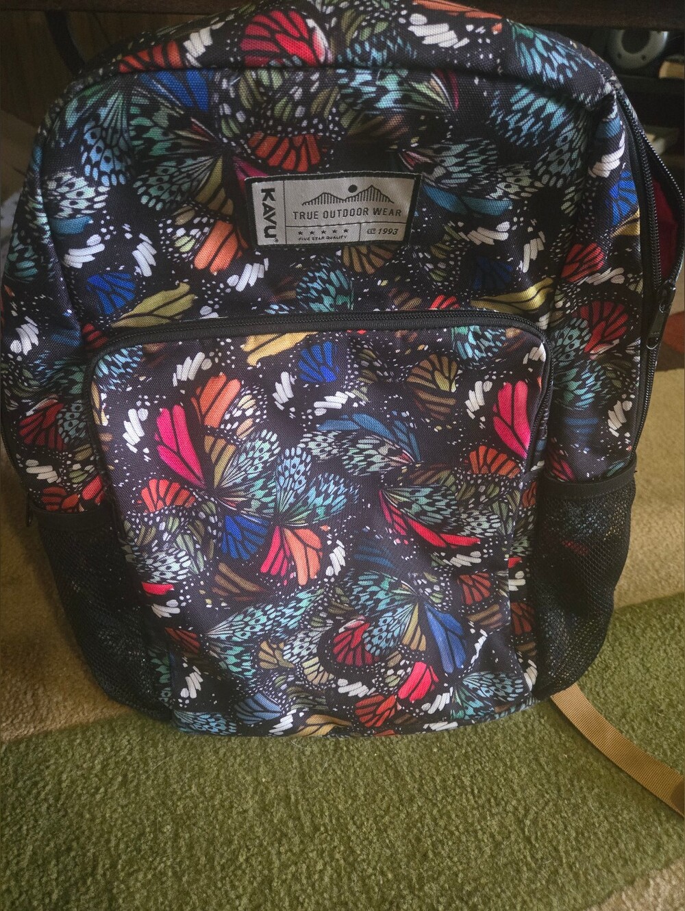Kavu Multicolored Backpack With Mesh Side Pockets.